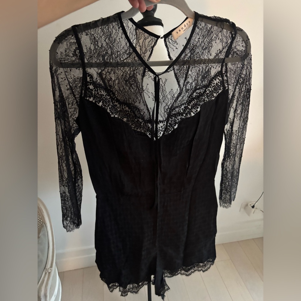 Sandro Sheer Black Lace Romper